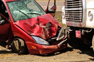 Construction truck collides with car