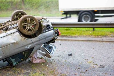 Car rolled over on highway