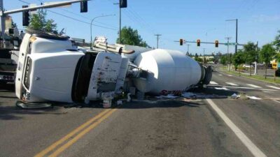 Crashed cement truck