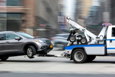 Tow truck speeding on the street