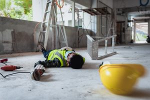 Construction worker fall ladder