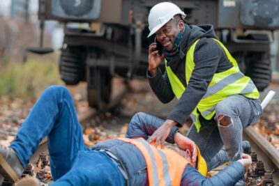 Worker calls for help for injured coworker