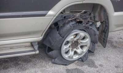 Shredded tire accident