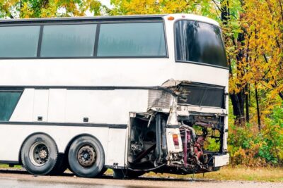 Front end of damaged bus