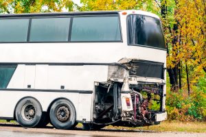 Bus with a smashed front end