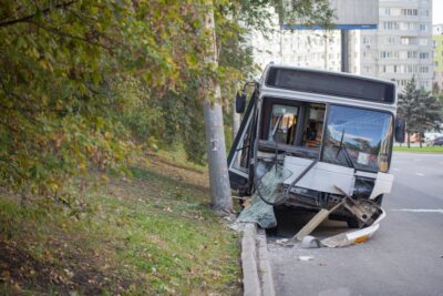 Crashed front of bus