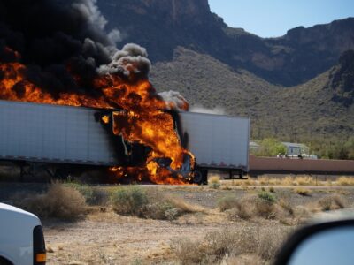 Semi truck on fire