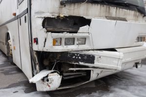 Smashed front of bus