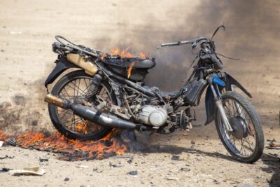 Burning motorcycle