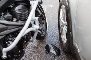 Close up on motorcycle accident damage