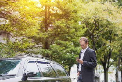 Man ordering a lyft ride