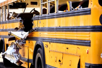 School bus damaged in a collision