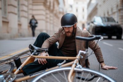 Bicycle accident victim in the road