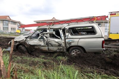 Crunched truck in ditch