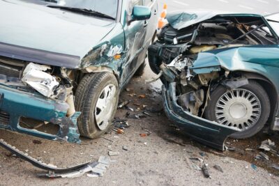 Blue car crash on street