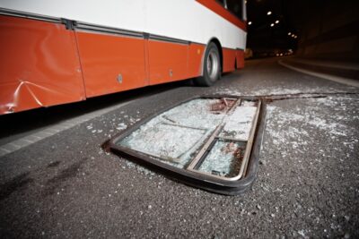 Bus accident with door off