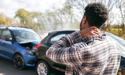 Car accident with stressed man