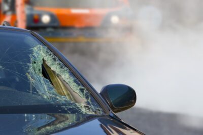 Car with broken windshield