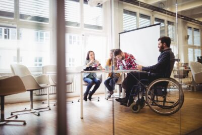 Coworker in wheelchair