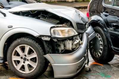 Silver car in a crash