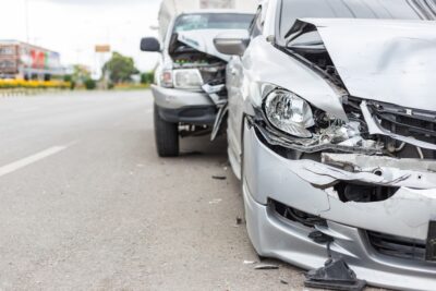 Silver cars in a crash