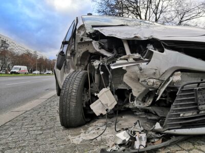 Smashed up dusty car