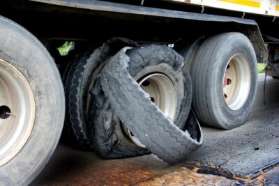 Truck with one tire off