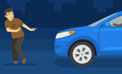 Vector illustration of impending pedestrian collision at night