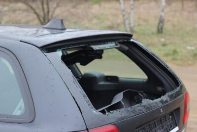 Car with rear window shattered