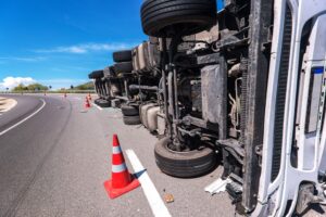 overturned truck on road