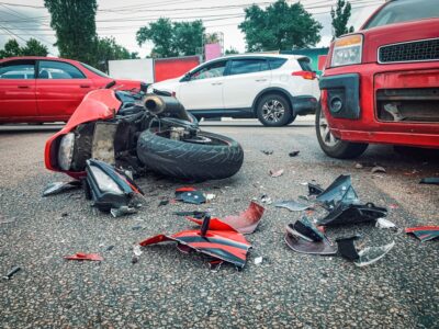 Red motorcycle crashed