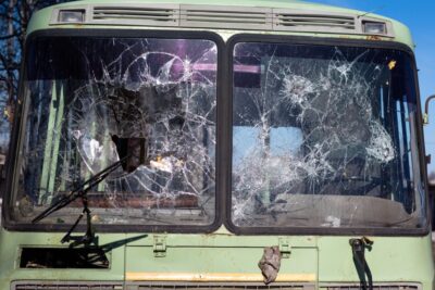 Bus with cracked windows