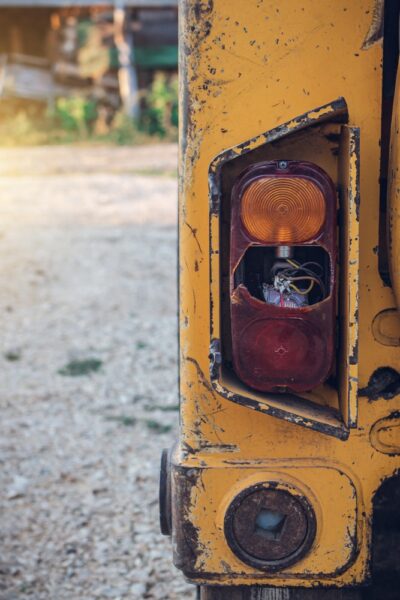 Damaged rear of a bus