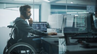 Male worker in wheelchair