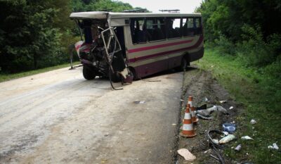 Smashed side of a bus