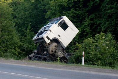 Cab of a truck in the woods