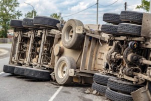 Flipped over tractor trailer