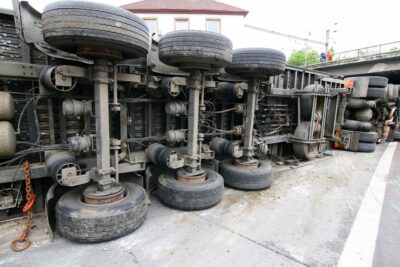 Underside of an overturned 18 wheeler