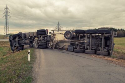 Overturned tractor trailer