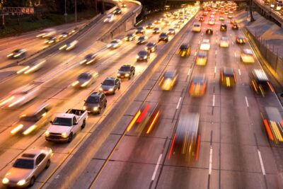 Speeding cars on a freeway