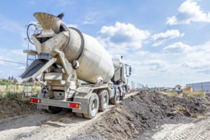 Cement mixer truck at construction site