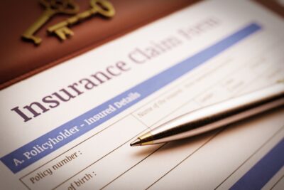 Insurance claim with gold pen