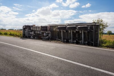 Overturned tractor trailer