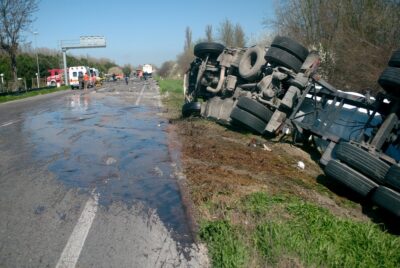 Turned over truck