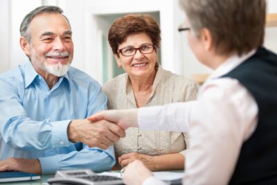 Attorney talking to clients