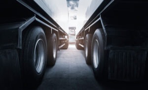 Close up on freight truck wheels