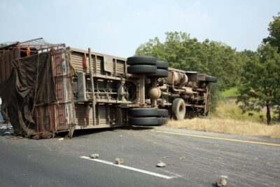 Overturned tractor trailer