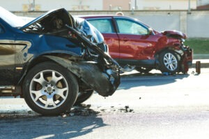 Red and black crashed cars