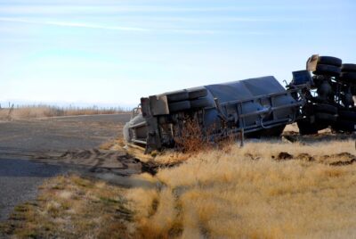 Tractor trailer crashed on the side of the road