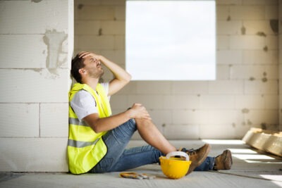 Construction worker with hurt leg scaled